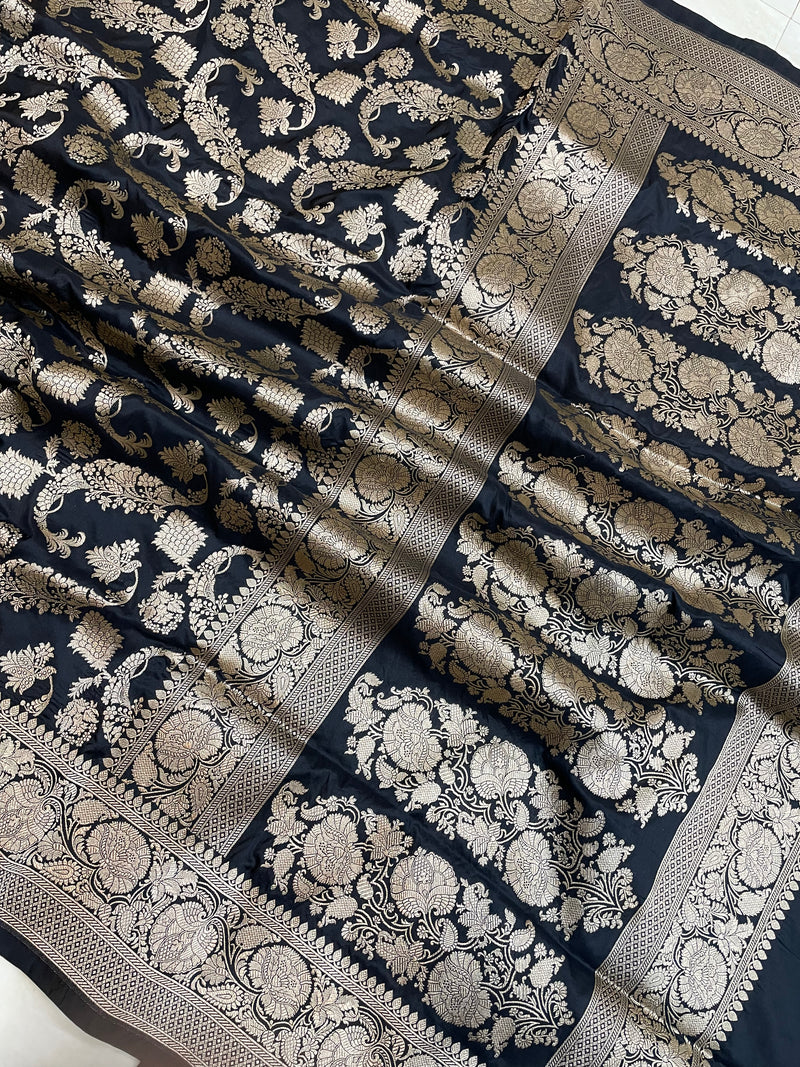 Pure Katan Silk Banarasi Handloom Saree - All Over Jaal Work - The Handlooms