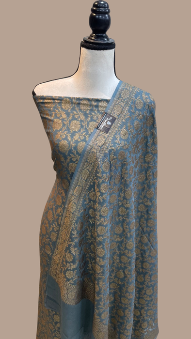Pure Khaddi Georgette Banarasi Dress material - Antique Zari