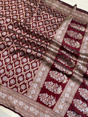 Pure Katan Silk Banarasi Handloom Saree - All over Sona Roopa Jaal work - The Handlooms