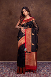 Black Pure Kora Handloom Banarasi Saree - The Handlooms