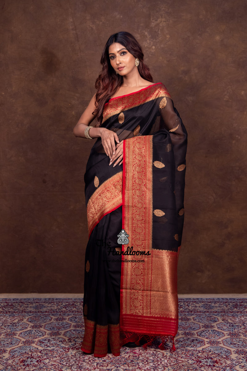 Black Pure Kora Handloom Banarasi Saree - The Handlooms