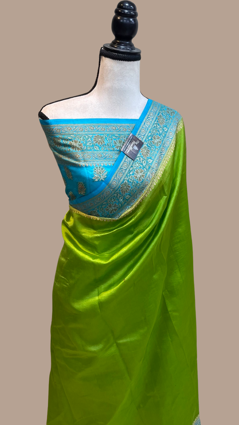 Green Pure Dupion Silk Banarasi Saree - The Handlooms