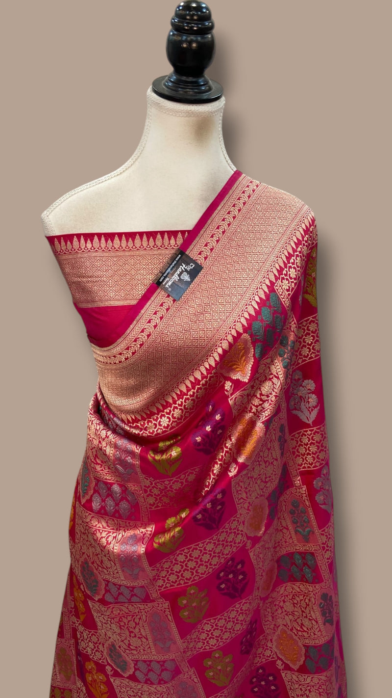 Pure Katan Silk Banarasi Handloom Saree - All Over Jaal Work With Meenakari
