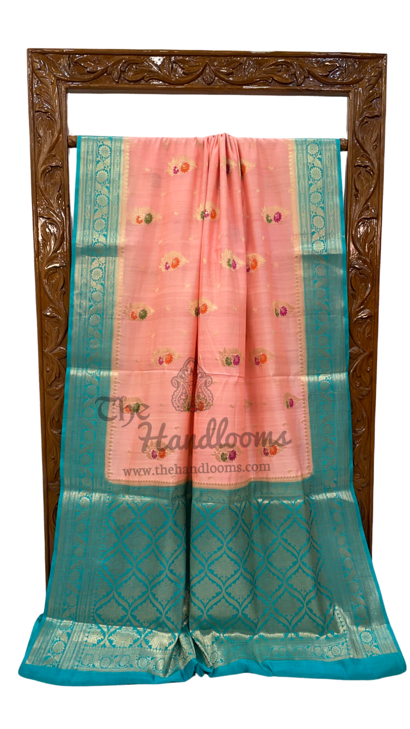 Peach Pure Chiniya Silk Handloom Banarasi Saree - The Handlooms