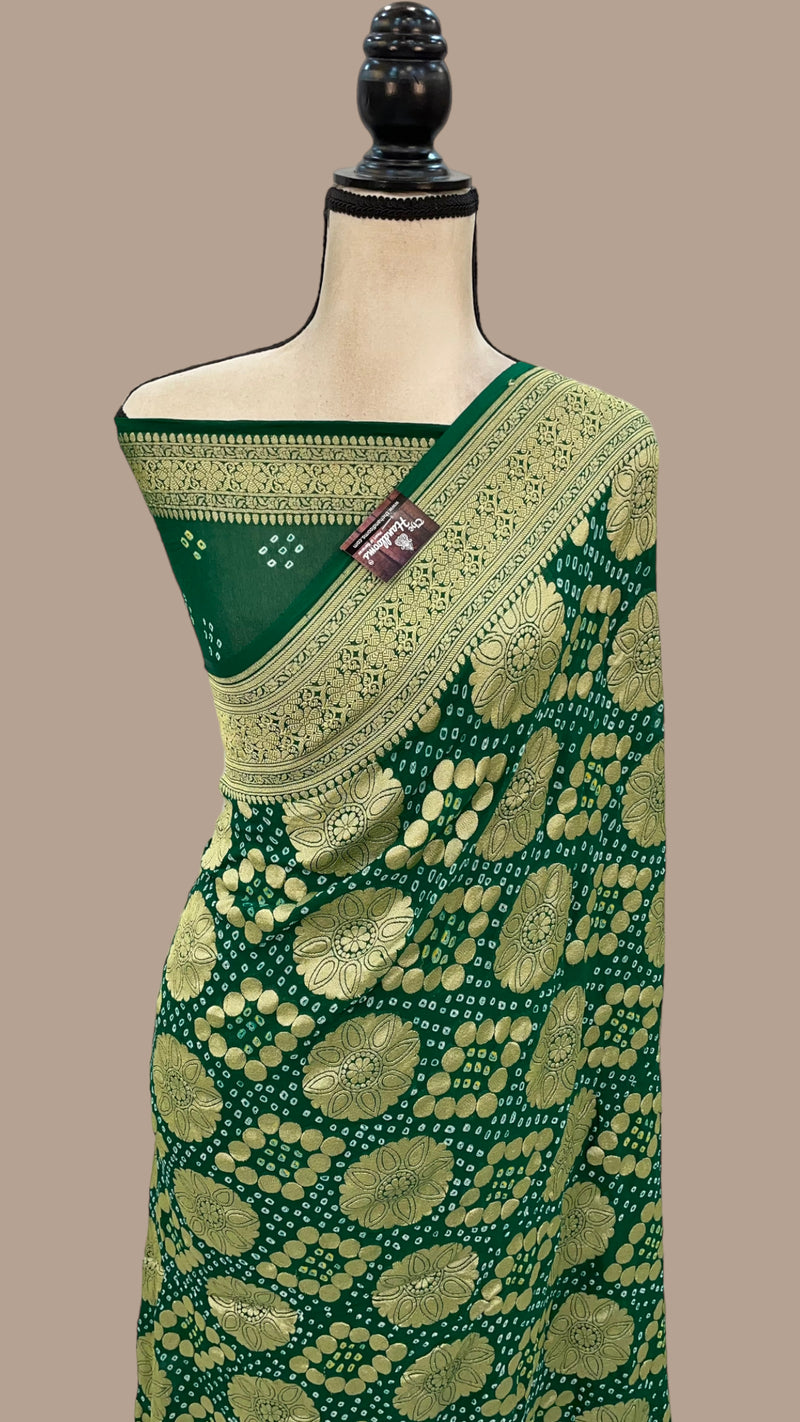 Pure Georgette Banarasi Bandhej Handloom Saree - The Handlooms