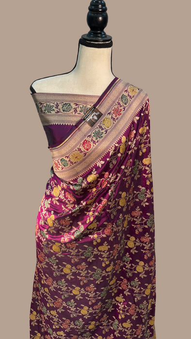 Pure Katan Silk Banarasi Handloom Saree - All over Jaal work - With Meenakari