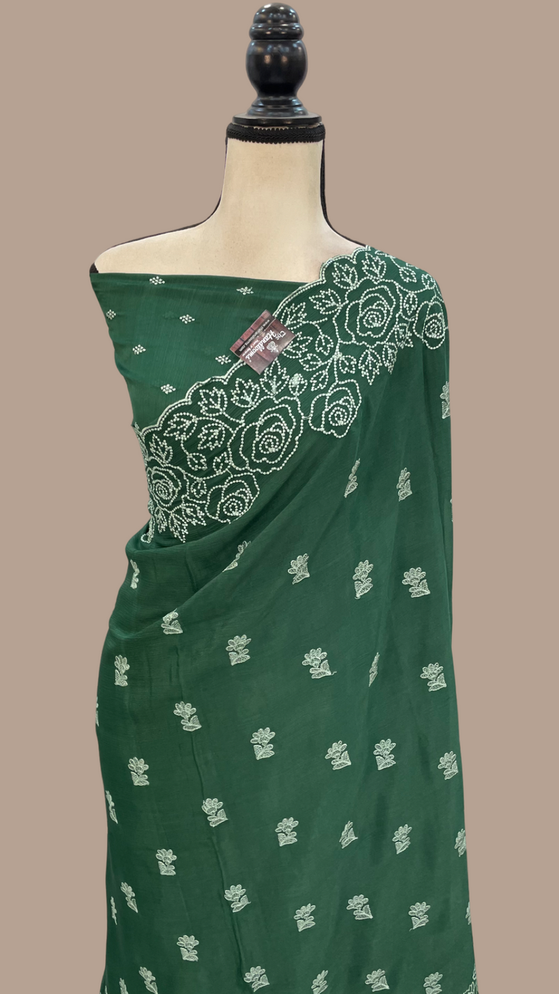 Pure Georgette Chikankari Handloom Banarasi Saree - The Handlooms