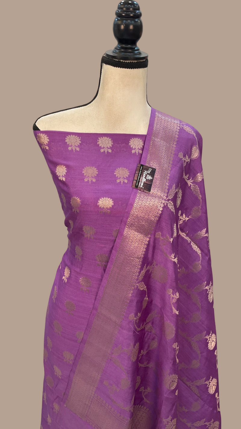 Purple Pure Chiniya Silk Handlooms Banarasi Dress material - The Handlooms