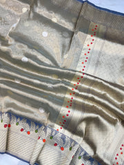 Pure Kora Katan Silk Banarasi Handloom Saree - All over kadua motifs With Meenakari - The Handlooms