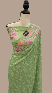 Pure Georgette Chikankari Handloom Banarasi Saree - The Handlooms