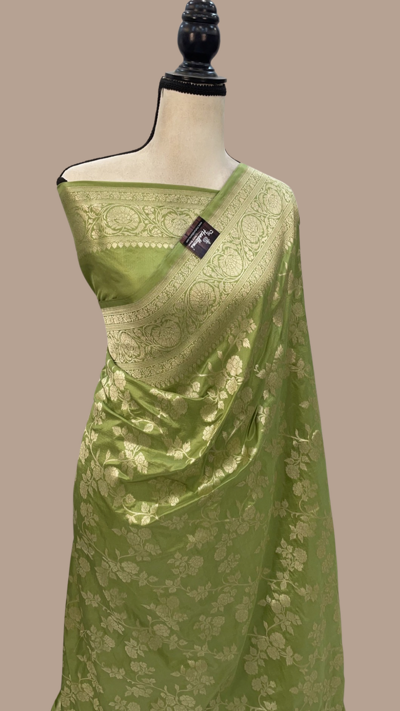 Pista Pure Katan Silk Banarasi Handloom Saree - All Over Jaal Work - The Handlooms