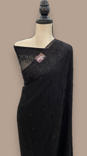 Black Pure Georgette Chikankari Handloom Banarasi Saree - The Handlooms