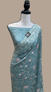 Pure Chiniya Silk Handloom Banarasi Saree With Chikankari - The Handlooms