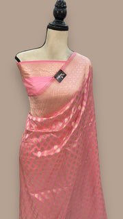 Pink Pure Katan Silk Banarasi Handloom Saree - All over Jaal work - The Handlooms