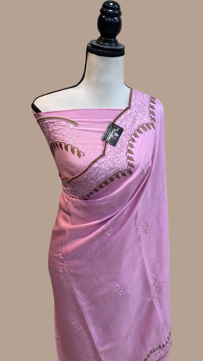 Pure Georgette Chikankari Handloom Banarasi Saree - The Handlooms