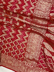 Pure Georgette Banarasi Bandhej Handloom Saree - The Handlooms