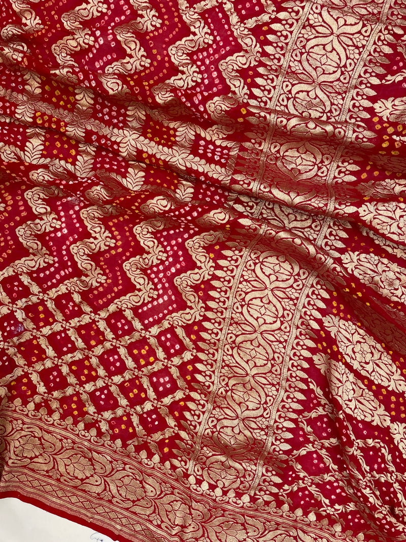 Pure Georgette Banarasi Bandhej Handloom Saree - The Handlooms