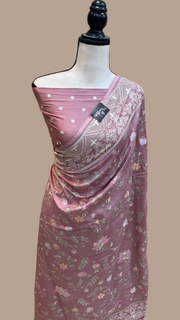 Pure Chiniya Silk Handloom Banarasi Saree With Chikankari - The Handlooms
