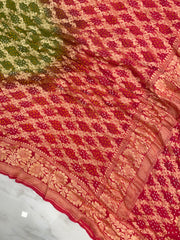 Dual Shade Pure Georgette Banarasi Bandhej Handloom Saree - The Handlooms