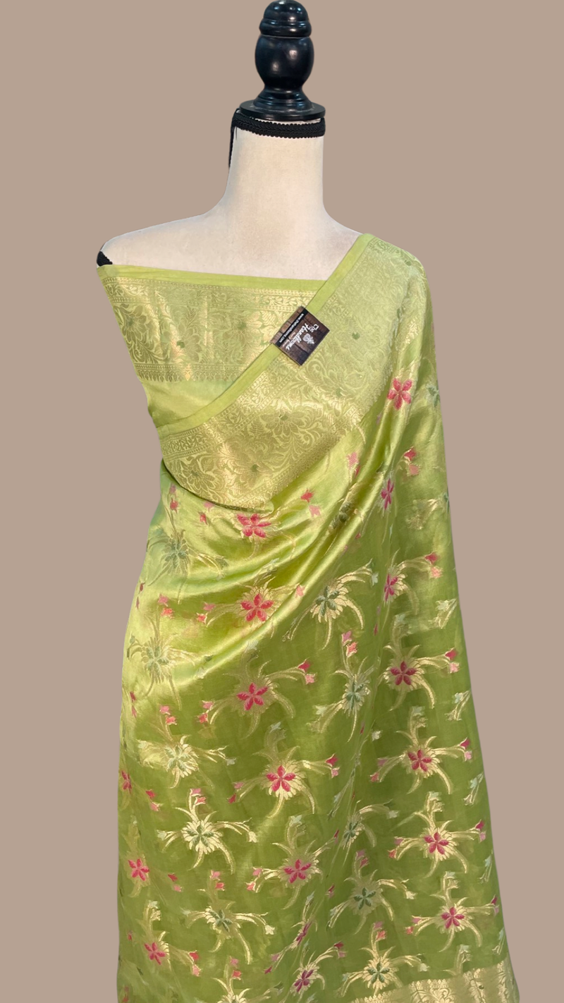 Pista Pure Dupion Silk Banarasi Saree - Gold Zari - The Handlooms