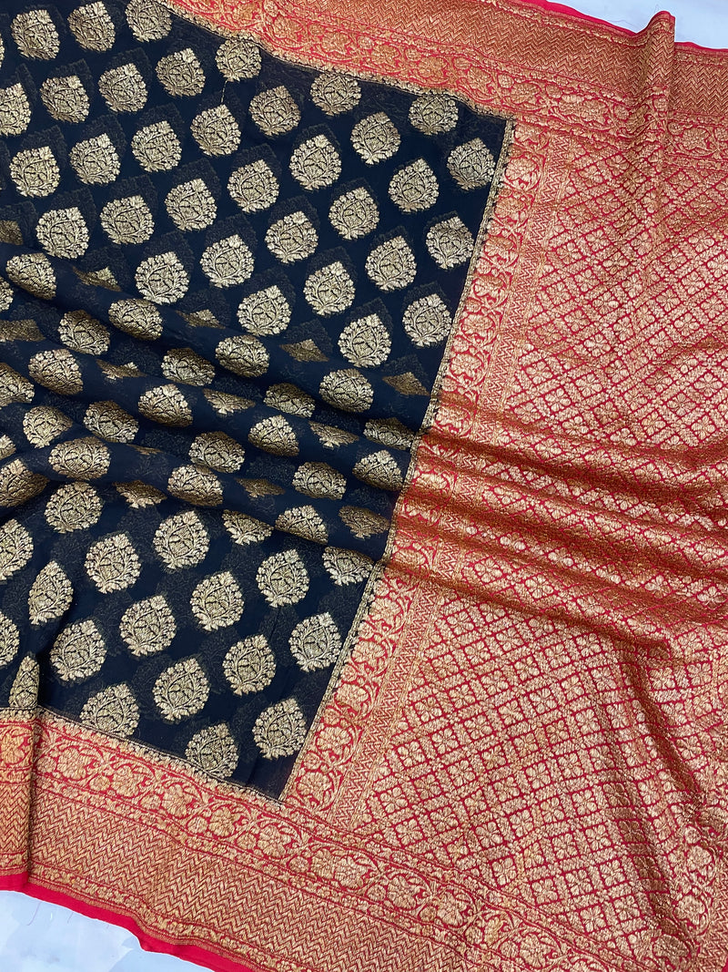 Khaddi Georgette Banarasi Saree -  Antique zari - The Handlooms