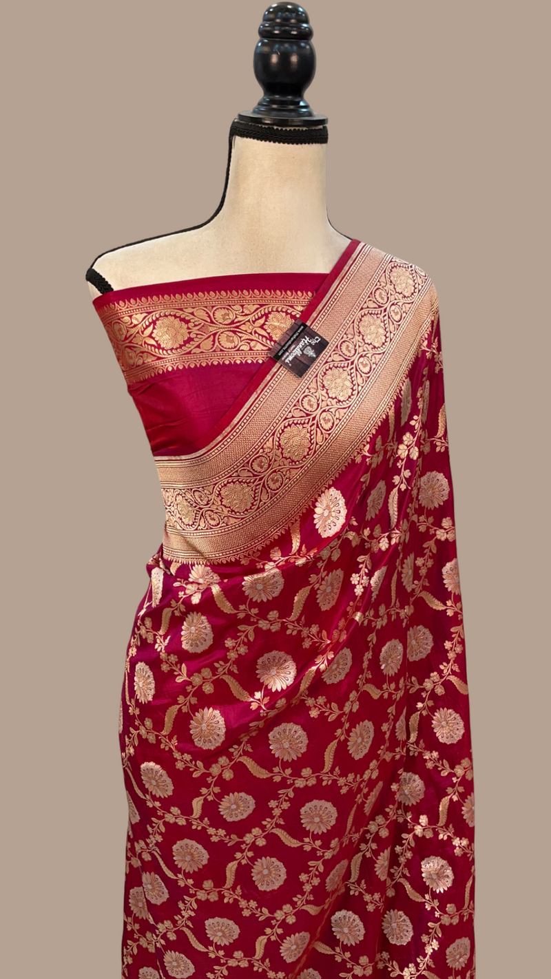 Pure Katan Silk Banarasi Handloom Saree - All over Sona Roopa Jaal work - The Handlooms