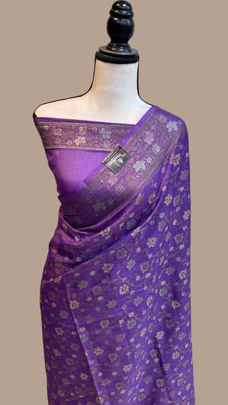 Purple Pure Butter Crepe Banarasi Saree - The Handlooms
