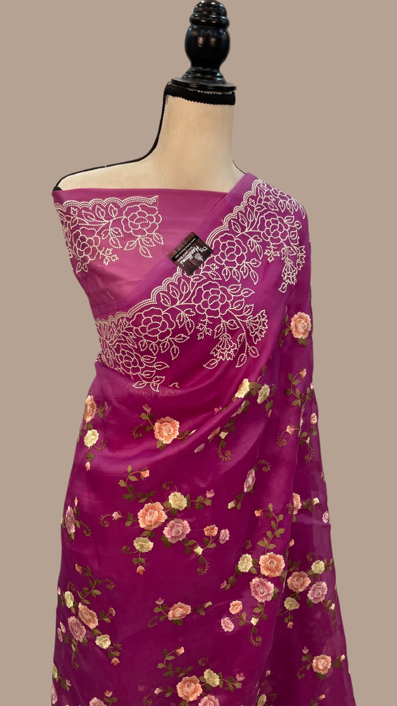 Pure Organza Chikankari Handloom Banarasi Saree - The Handlooms