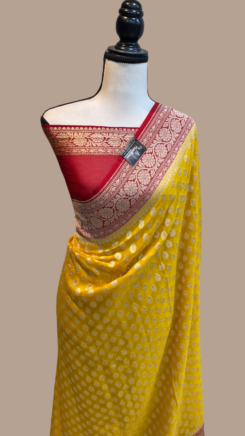 Khaddi Georgette Banarasi Saree - Gold zari - The Handlooms