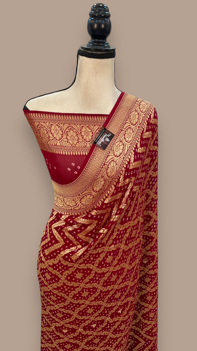 Pure Georgette Banarasi Bandhej Handloom Saree - The Handlooms
