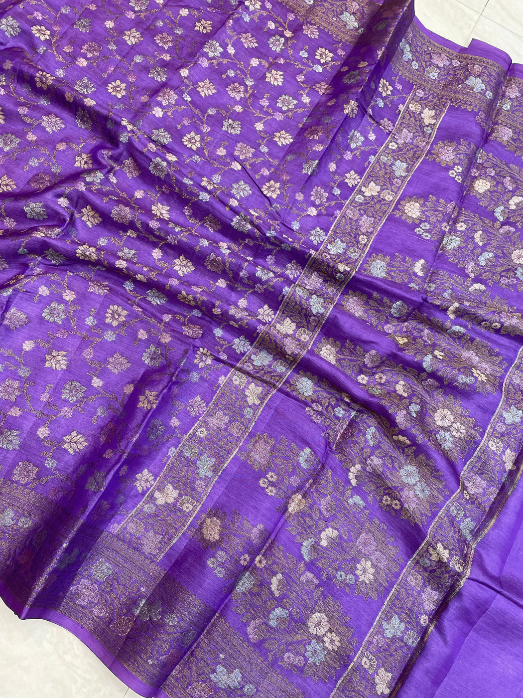 Purple Pure Butter Crepe Banarasi Saree — The Handlooms