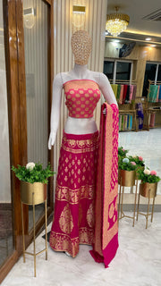 Pure Khaddi Georgette Handloom Banarasi Lehenga - Stitched - The Handlooms