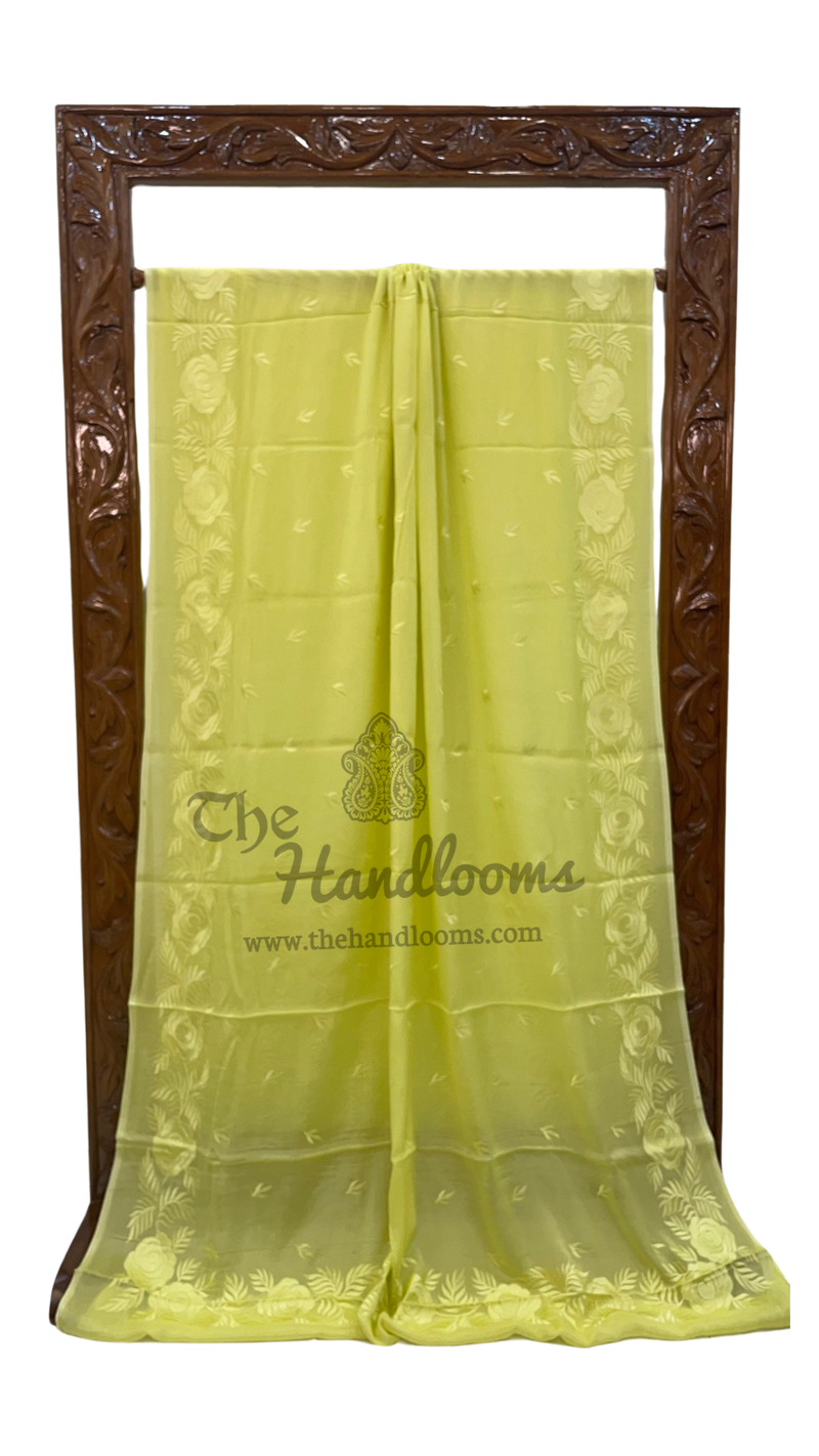 Pure Georgette Chikankari Handloom Banarasi Saree - The Handlooms