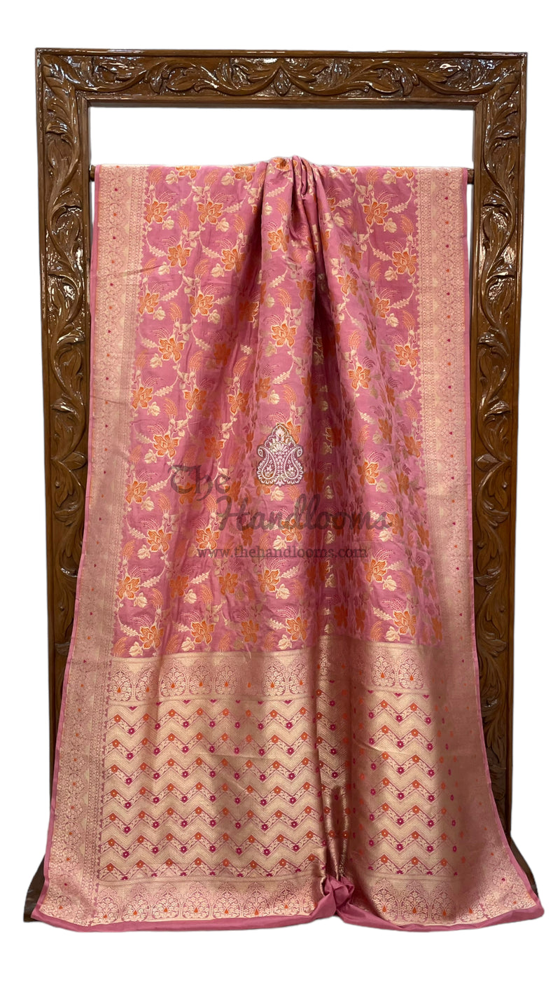 Pure Katan Silk Banarasi Handloom Saree - All over Jaal work with Meenakari - The Handlooms