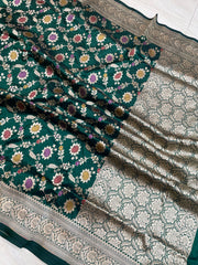 Pure Katan Silk Banarasi Handloom Saree - All over Jaal work with meenakari - The Handlooms