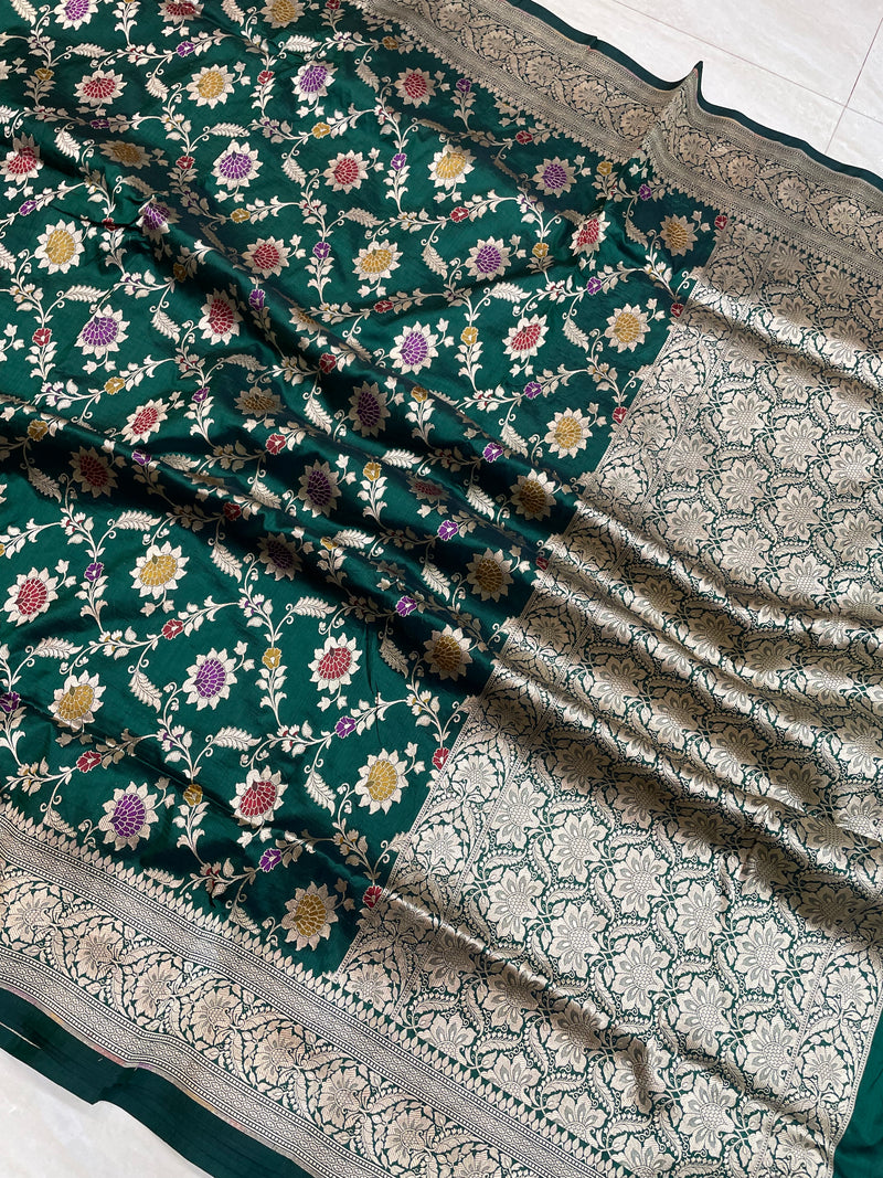 Pure Katan Silk Banarasi Handloom Saree - All over Jaal work with meenakari - The Handlooms