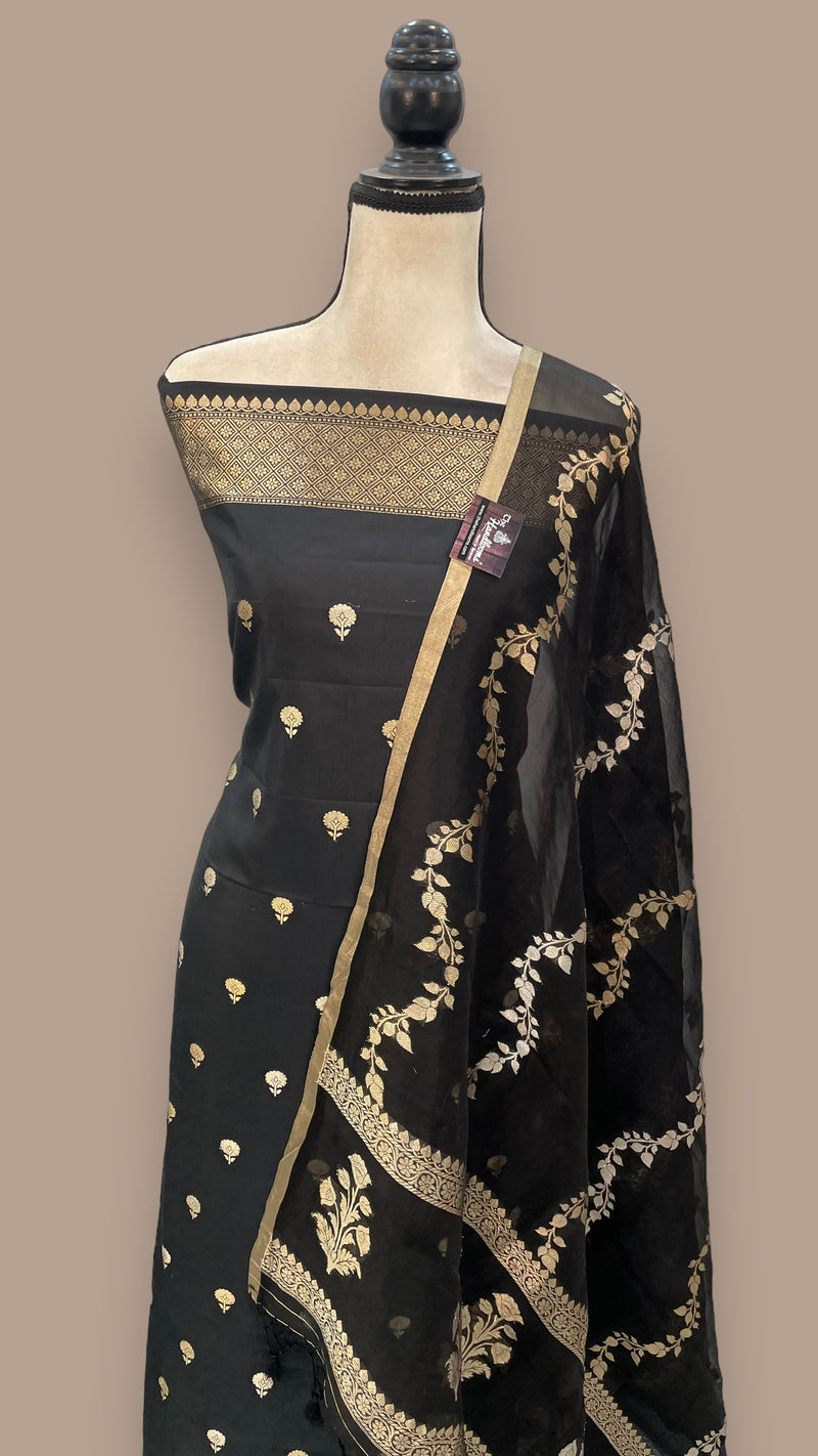 Pure Katan Silk Handlooms Banarasi Dress material With Organza Dupatta - The Handlooms