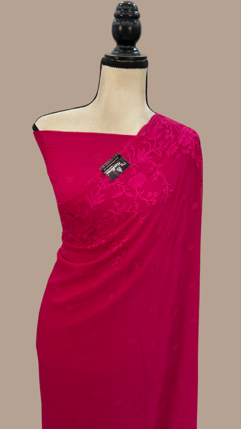 Pure Georgette Chikankari Handloom Banarasi Saree - The Handlooms