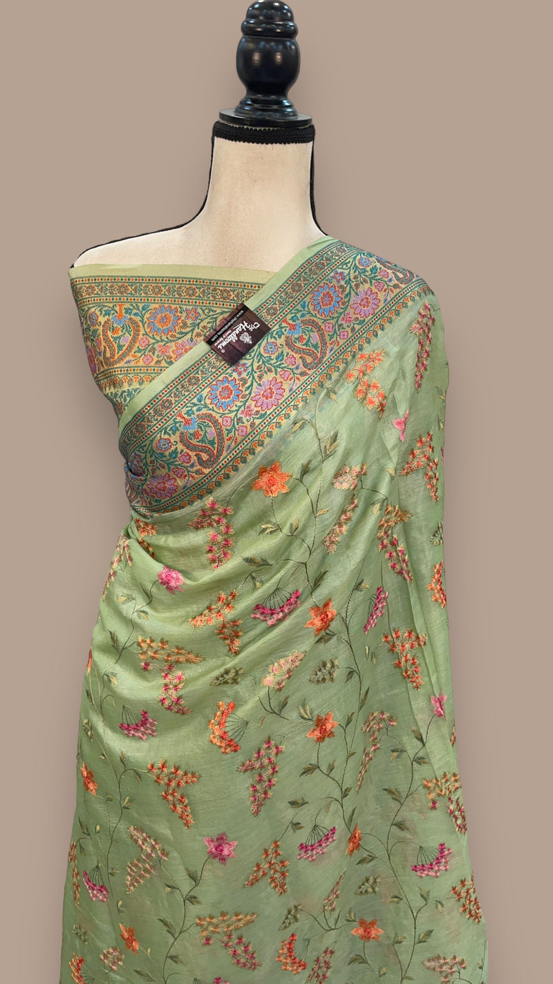 Tussar Silk Handloom Banarasi Saree With Chikankari - The Handlooms