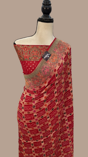 Pure Georgette Banarasi Bandhej Handloom Saree - with meenakari work - The Handlooms