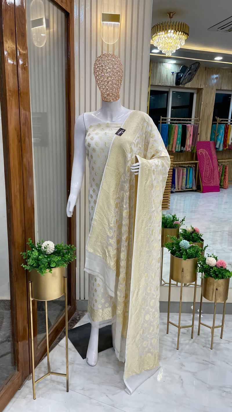 Pure Khaddi Georgette Banarasi Dress material - The Handlooms