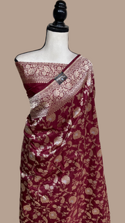 Pure Katan Silk Banarasi Handloom Saree - All over Sona Roopa Jaal work - The Handlooms