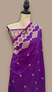 Purple Pure Katan Silk Banarasi Handloom Saree - All over Kadua motifs - The Handlooms