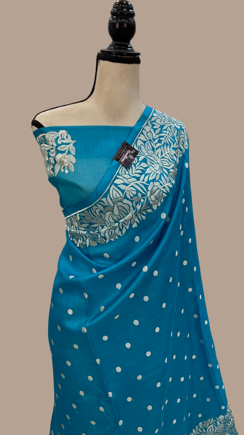 Tussar Silk Handloom Banarasi Saree With Chikankari - The Handlooms