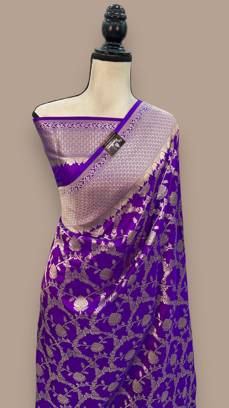 Pure Katan Silk Banarasi Handloom Saree - All Over Jaal Work - The Handlooms