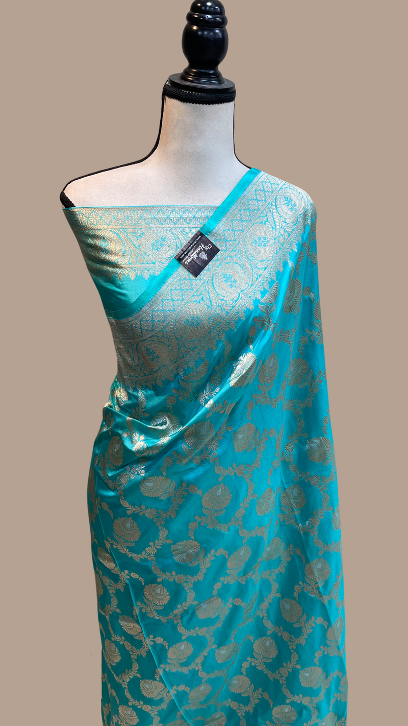 Pure Katan Silk Banarasi Handloom Saree - All over Sona Roopa Jaal work - The Handlooms
