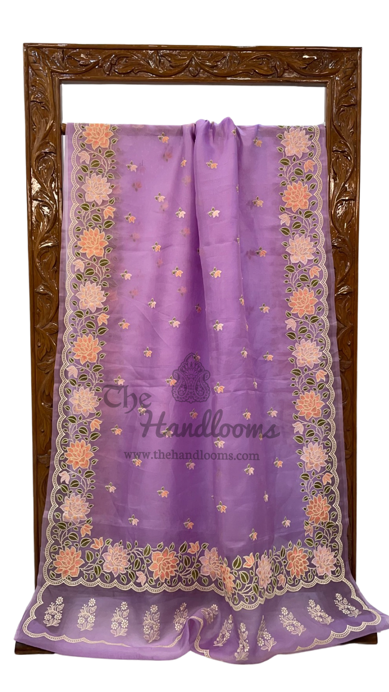 Pure Organza Chikankari Handloom Banarasi Saree - The Handlooms