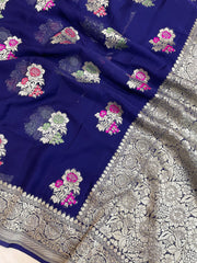 Khaddi Georgette Handloom Banarasi Saree - All Over Jaal Work with meenakari - The Handlooms