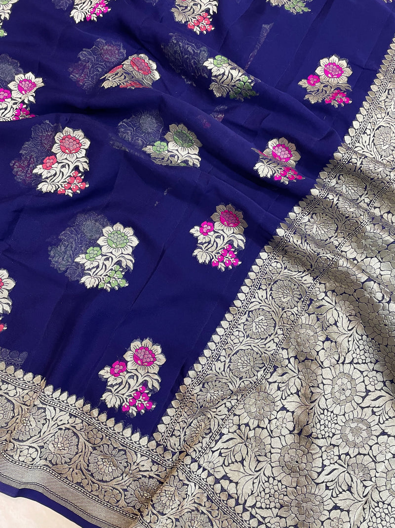 Khaddi Georgette Handloom Banarasi Saree - All Over Jaal Work with meenakari - The Handlooms
