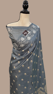Tussar Silk Handloom Banarasi Saree With Chikankari - The Handlooms